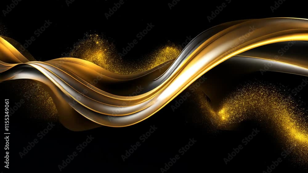 Poster shimmering gold wave and sparkles on an abstract black background evoke luxury and modern elegance
