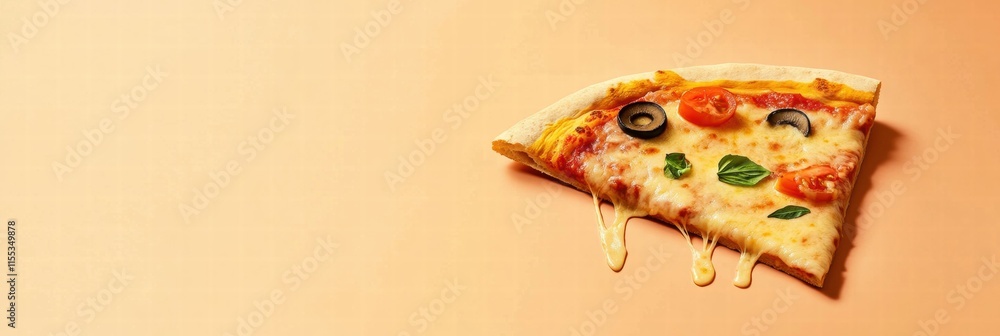 Aufkleber delicious pizza slice with stylized toppings and cheese drips on minimalist background for creative 