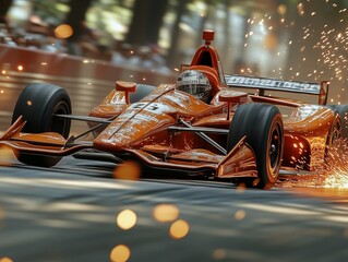 Formula 1 Car Generating Sparks While Racing Through a High-Speed Corner on a Street Circuit During Intense Motorsport Competition