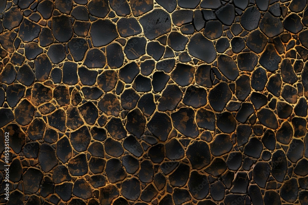 Poster dark cobblestone texture with golden grout lines creating a luxurious and elegant pattern, ideal for