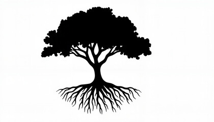 Silhouette of a tree with exposed roots

