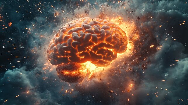 Explosive brain concept art digital realm 3d visualization surreal