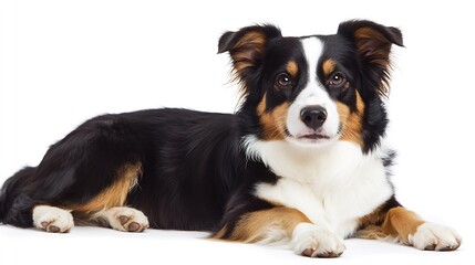 Adorable Australian Shepherd Dog Relaxing with Paws Extended in a Studio Shoot : Generative AI