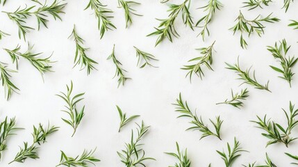 Fototapeta premium Rosemary Sprigs Flatlay: A Culinary and Aromatic Herbal Pattern
