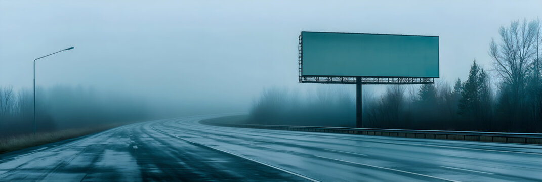 Dramatic vegan message on foggy highway billboard