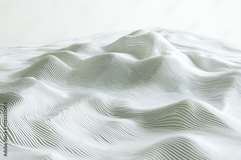 Poster A dynamic line drawing of intersecting waves on a white surface.