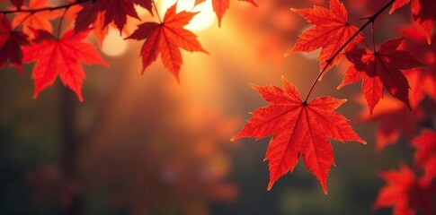 Red maple leaves changing colors in the morning light, red, foliage