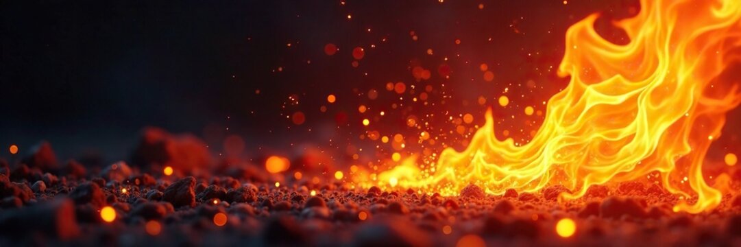 Blazing fire with sparks flying in all directions, directionless, fire