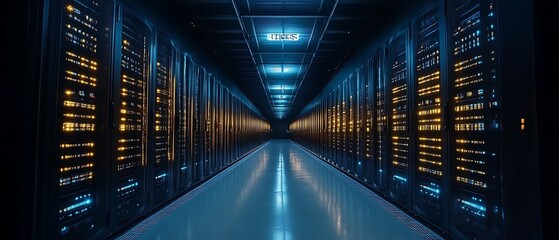 Illuminated server room corridor. (8)