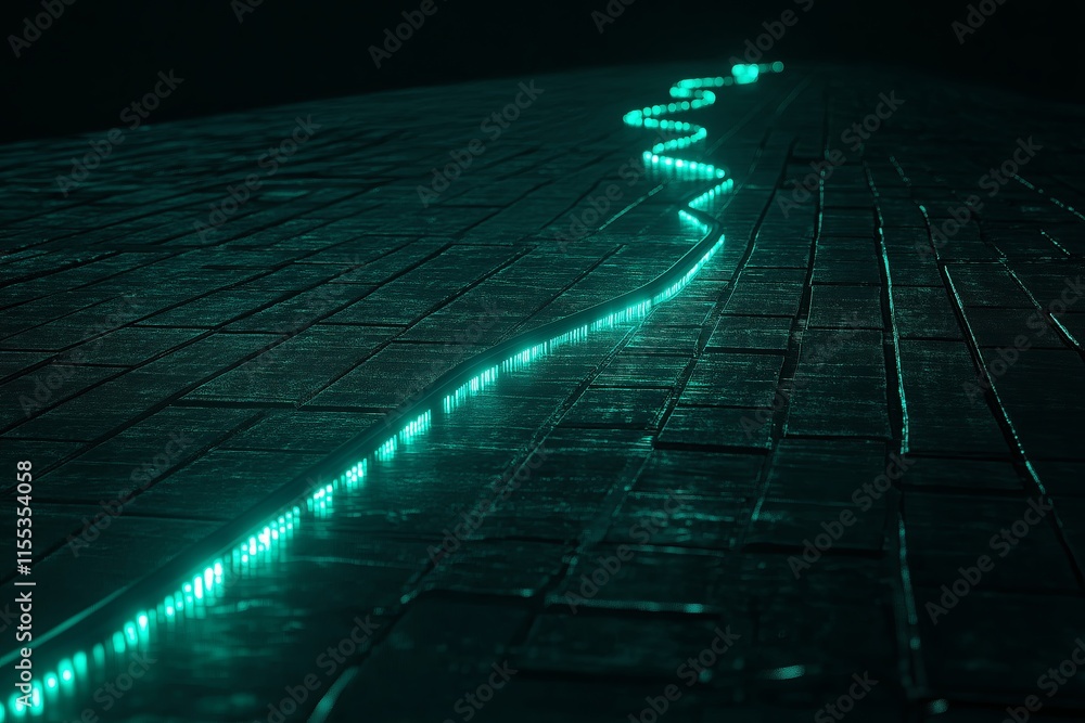 Poster a futuristic depiction of a single glowing line stretching across a black void