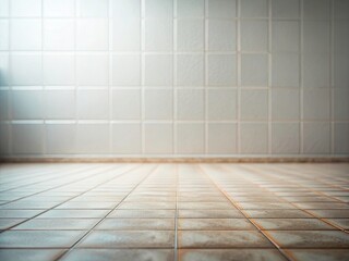 Empty Tile Floor White Wall Tilt-Shift Photography, Miniature Effect, Architectural Photography, Interior Design, Minimalist Background