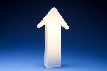 A white arrow pointing upwards on a blue background