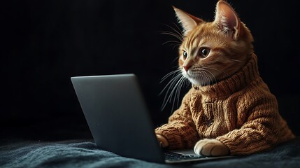 Curious cat typing on laptop indoor setting pet photography