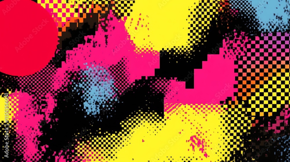 Poster abstract geometric background design elements in 80s, 90s, y2k, 2000s lo-fi retro 8-bit pixel retro 