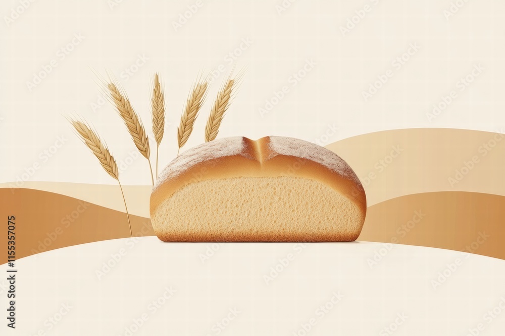 Poster minimalist bread loaf display featuring wheat grains with ample space for text and branding. generat