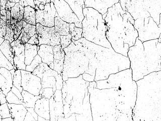 Old concrete wall with cracked flaking paint, closeup of cracks and fissures of peeling paint on a transparent background