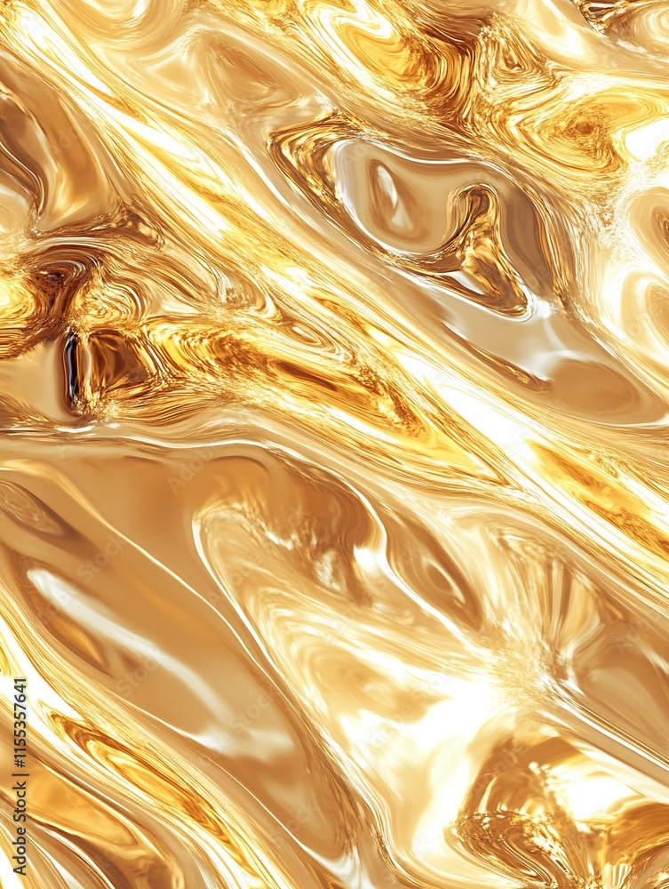Poster abstract gold metallic liquid surface with shimmering light reflections : generative ai