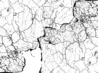 Old concrete wall with cracked flaking paint, closeup of cracks and fissures of peeling paint on a transparent background