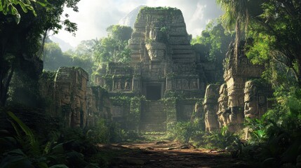 Ancient Stone Temple Ruins Hidden in Lush Tropical Jungle