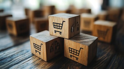 Shopping cart blocks wooden environment conceptual display