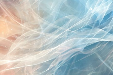 Abstract pastel blue orange white flowing lines background with glitter particles