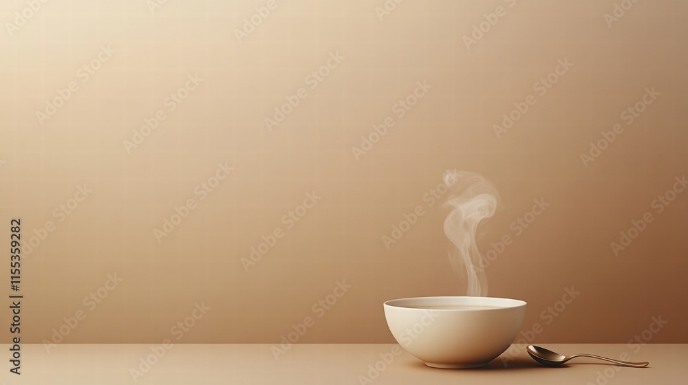 Fototapete inviting soup bowl with steam curls resting on a minimalist table setting. generative ai