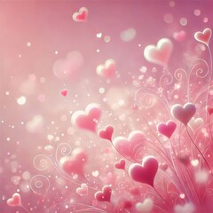 Soft Blurred Hearts Floating on a Pink Background &ndash; Mother's Day, Valentine's Day, and Birthday Concept in Spring Colors. Created with Generative AI Technology