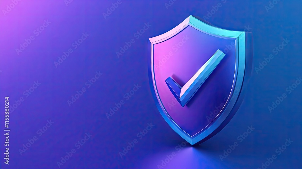 Poster dynamic shield icon with a gradient checkmark, highlighting trust and security in online systems.