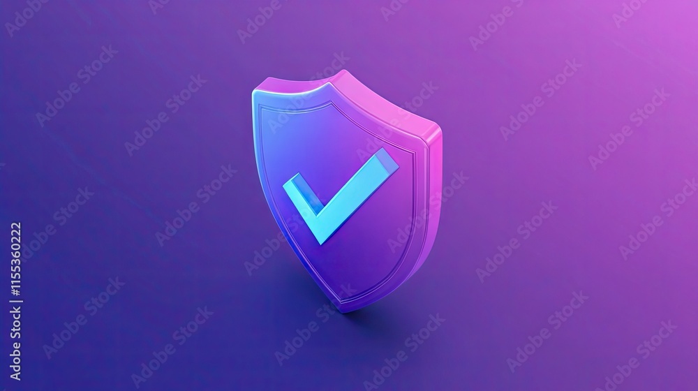 Poster dynamic shield icon with a gradient checkmark, highlighting trust and security in online systems.