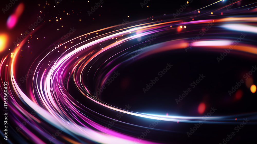 Poster colorful abstract light trails create a mesmerizing swirl effect in a dark background setting during