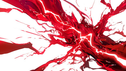 Abstract depiction of dynamic red splashes with energetic lines on a white background.