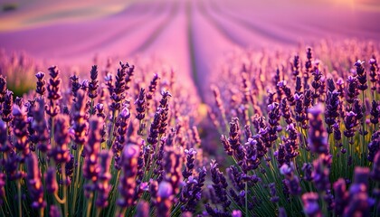 Naklejka premium Stunning Lavender Field at Sunrise