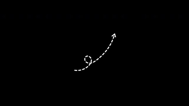 Dotted line arrow top right direction animation. white arrow on transparent background. 4k Video