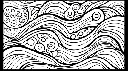 Coloring page of Abstract Black and White Wave Patterns with Swirling Motifs