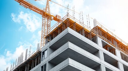 Construction site with cranes and a modern building