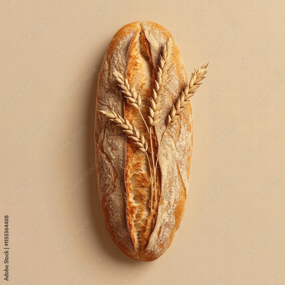 Aufkleber minimalist bread loaf with wheat grains on a neutral background offering copy space for text. genera