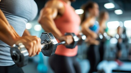 Diverse Group of People Exercising with Dumbbells in a Modern Gym Setting : Generative AI