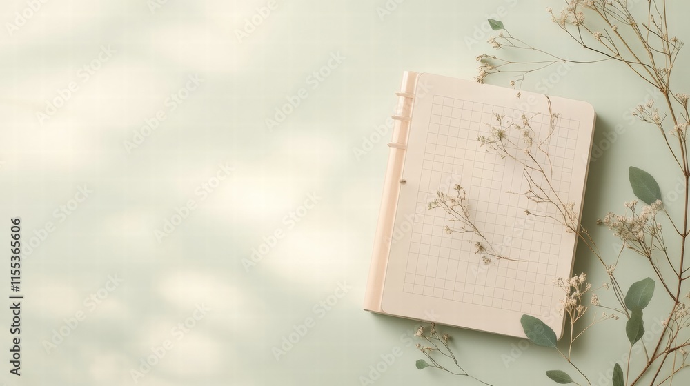 Poster planner layout with subtle grid lines and delicate greenery for minimalist planning aesthetic. gener