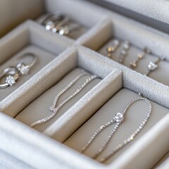 Elegant jewelry box with diamond bracelets and rings