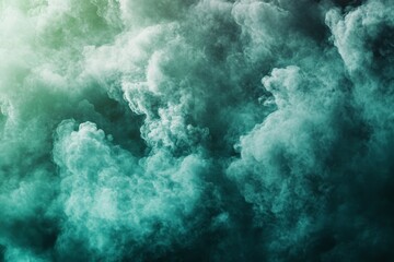 Green and white clouds intertwine intricately, creating an elegant and dynamic pattern, representing change and fluidity in a vibrant visual display.