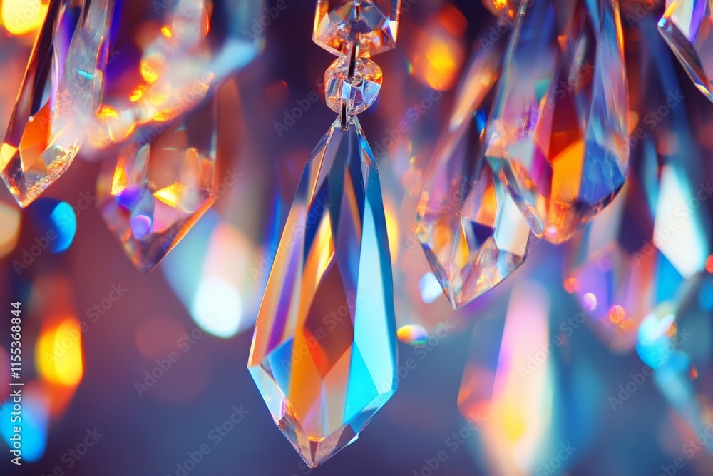 Aufkleber Crystal prisms capture vibrant colors, reflecting a kaleidoscope of hues and creating an uplifting, artistic display of dazzling light and striking elegance.