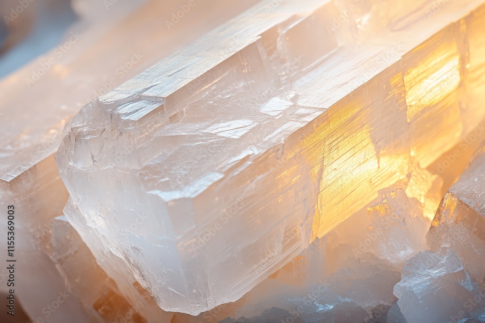 Poster an exquisite image of translucent crystals capturing ethereal light, creating a beautiful array that