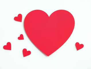 Red Heart Paper Cutouts Minimalist White Background Design