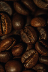 macro photography coffee beans close-up, food and drinks, cheerful morning, free space for text