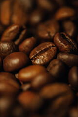 macro photography coffee beans close-up, food and drinks, cheerful morning, free space for text