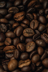 macro photography coffee beans close-up, food and drinks, cheerful morning, free space for text