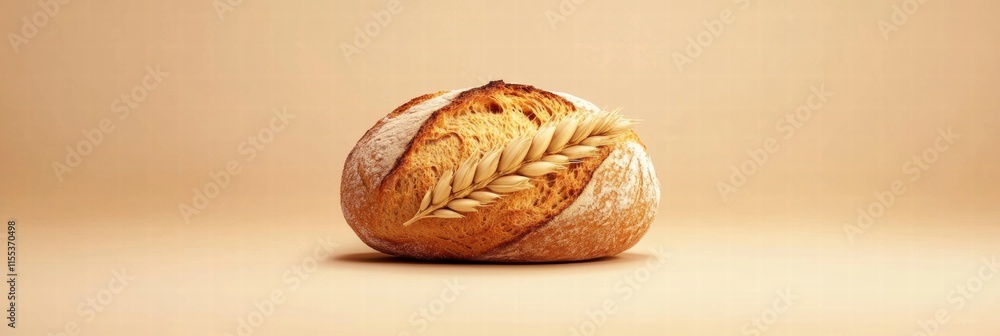 Aufkleber minimalist bread loaf with wheat grains placed on a soft neutral backdrop for creative design use. g