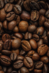 macro photography coffee beans close-up, food and drinks, cheerful morning, free space for text