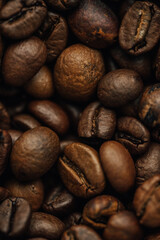 macro photography coffee beans close-up, food and drinks, cheerful morning, free space for text