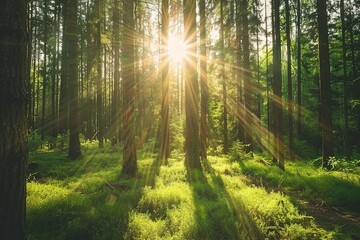 Obraz premium sun shining in the forest